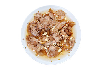 marinated mushrooms in a plate on a white background