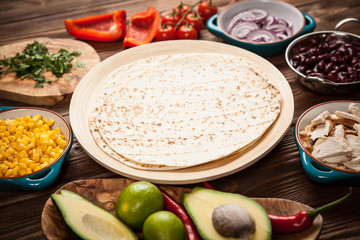 Tortilla with a mix of ingredients