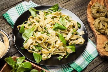 Cooked tagliatelle on a plate
