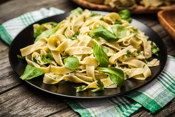 Cooked tagliatelle on a plate