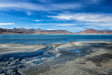 Mountain lake Tso Kar in Himalayas