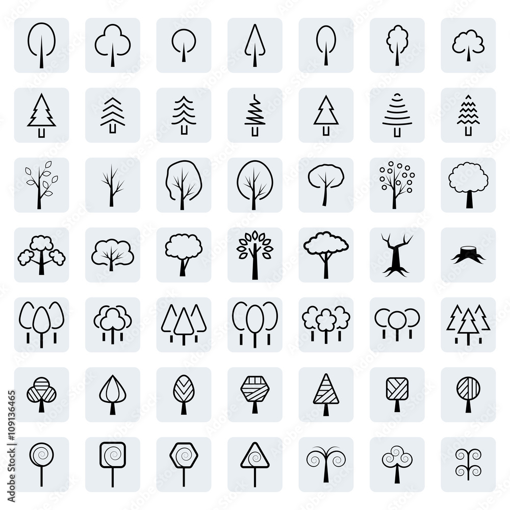 Wall mural tree icon set in thin line style. vector symbols. vector illustration.