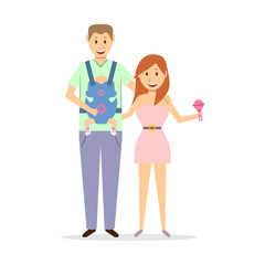 Happy young family with baby. Vector illustration in flat style.