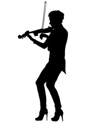 Girl with violin on a white background