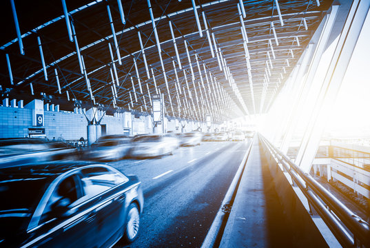 Interior Traffic Of Pudong Airport,motion Blurred.