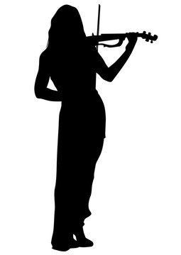 Girl with violin on a white background