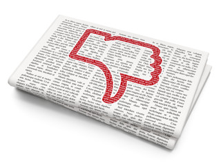 Social media concept: Thumb Down on Newspaper background