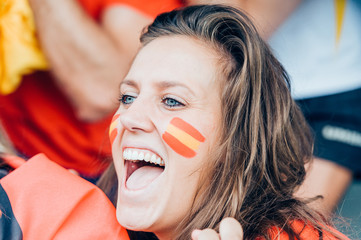 Spanish young supporter at the stadium during the match
