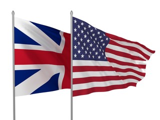 USA and UK flags waving / Flags of countries