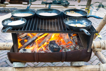 Flame grilled cooking pancakes / Bbq outdoor cooking pancakes