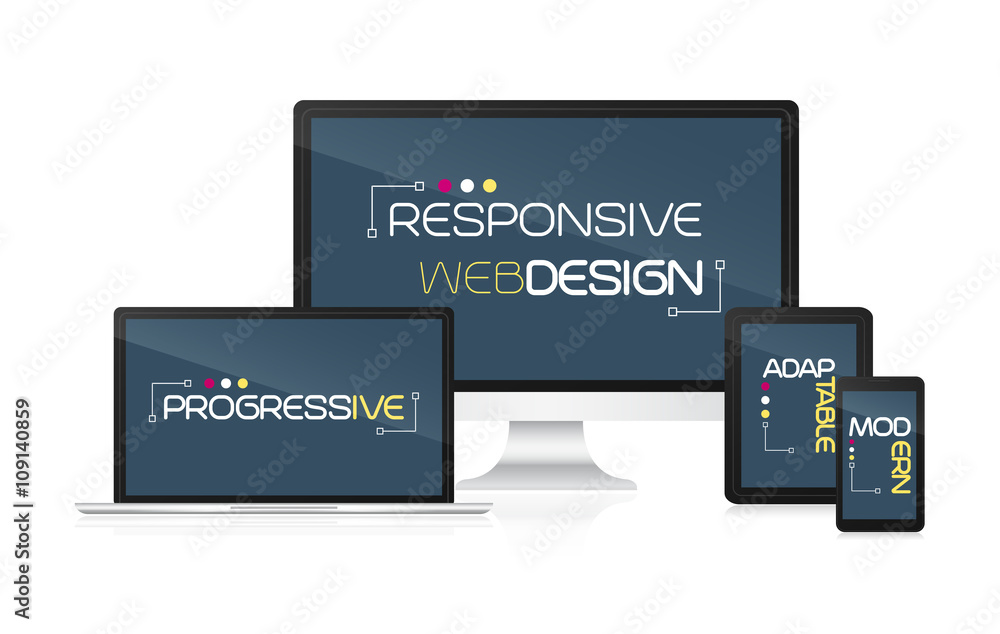 Poster responsive web design concept. technological devices on a white background.