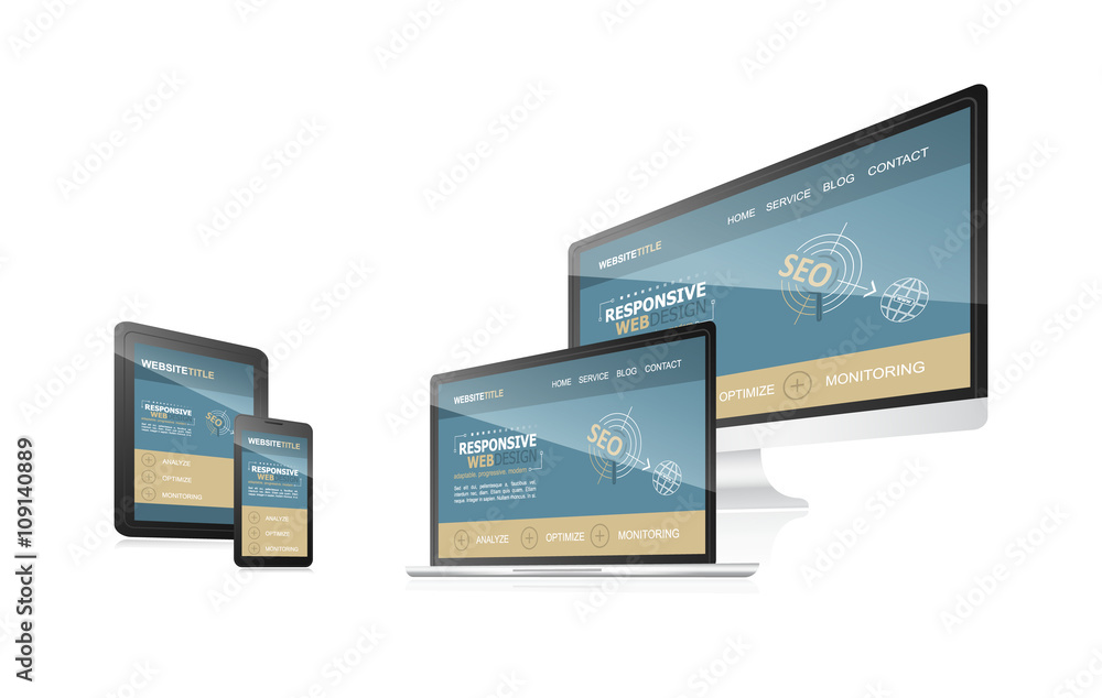 Poster responsive web design vector - computer, laptop, tablet and smartphone.
