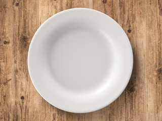 top view empty dish on wooden background