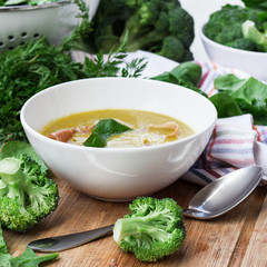 Organic fresh vegetables and spring soup
