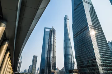 Gordijnen Shanghai Tower, world Financial Center and Jin Mao Tower,tallest buildings in shanghai © kalafoto