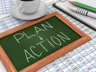 Blackboard with plan and action