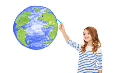 girl drawing planet earth in the air