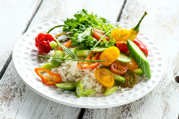 Delicious mix crispy salad with rice