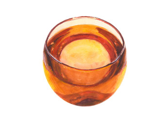 Bowl with drink watercolor painting isolated