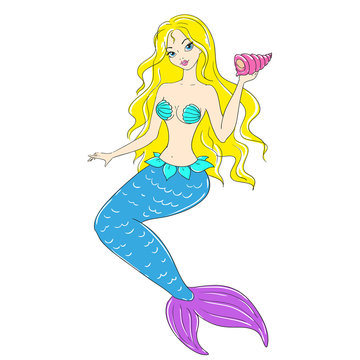 The cartoon mermaid character with a shell
