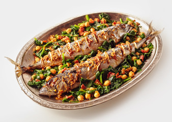 Oval shaped platter of mackerel fish