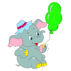 Obraz na płótnie Canvas Cute baby elephant with a balloon. Cartoon character.