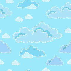 Seamless pattern of sky and clouds. Cartoon vector.
