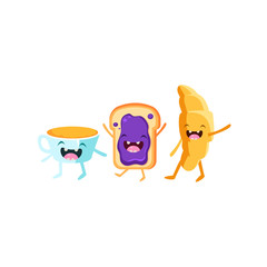 Coffee, Toast And Croissant Cartoon Friends