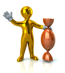 Illustration of golden man and orange candy