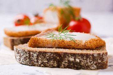 Sandwich with salty bacon
