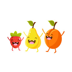 Strawberry, Pear And Plum Cartoon Friends