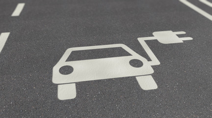 Symbol von Elektrotankstelle auf Straße