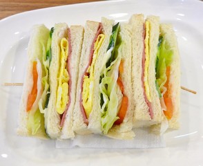 The close view of sandwiches at breakfast shop