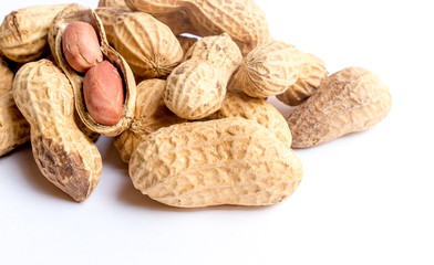 peanuts in closeup on white background