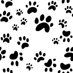 dog paw print or tracks illustration, puppy paw prints seamless wallpaper, animal print vector background