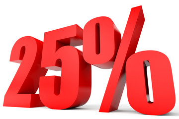 Discount 25 percent off. 3D illustration.