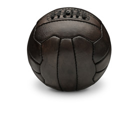 Old traditional vintage soccer ball on white with shadow