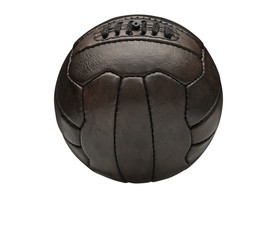 Old traditional vintage soccer ball on white
