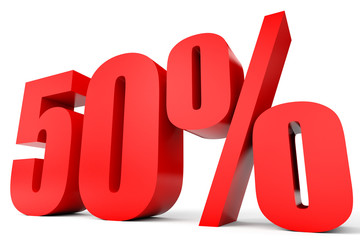 Discount 50 percent off. 3D illustration.