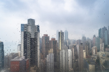 city buildings on a rainy day