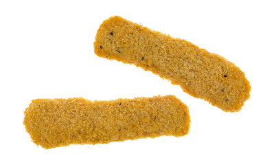 Frozen chicken fingers on a white background