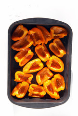 peppers on baking sheet