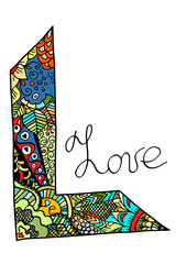 Word love zentangle stylized