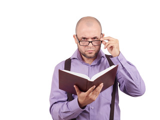 man caucasian professor reading book