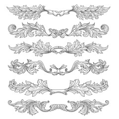 Hand drawn vintage page dividers with decorative floral swirls and scrolls