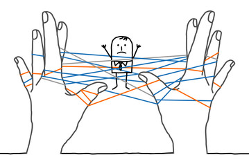 big hands and cartoon businessman - confused network