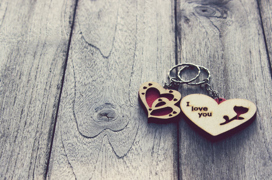 Heart Keychain on wood table