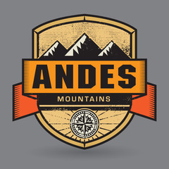 Stamp or vintage emblem with text Andes Mountains