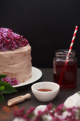 Homemade drink and cheese cream biscuit cake