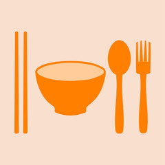 bowl, chopsticks, fork and spoon